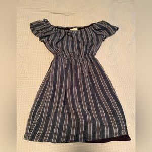 Over-the-shoulder Blue Striped Dress, XS